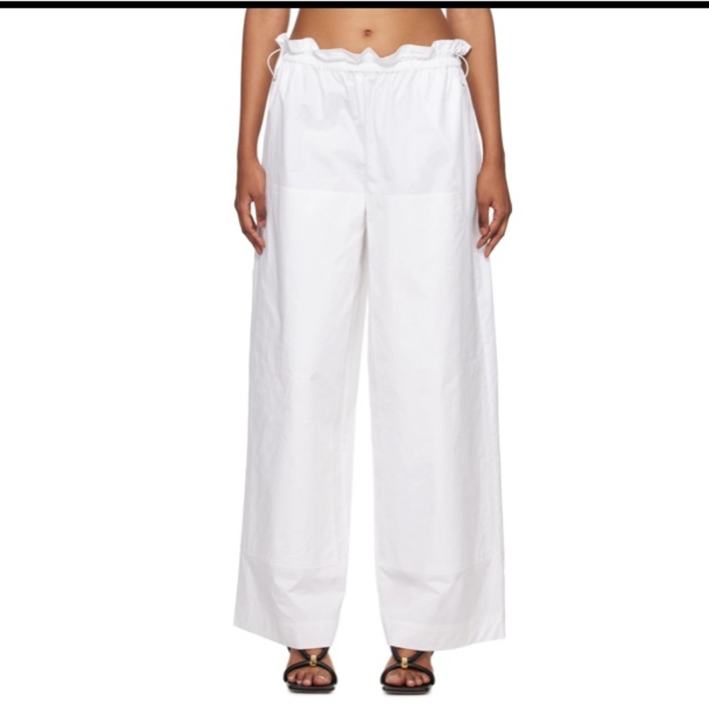 NWT REMAIN HANI COTTON-POPLIN WIDE-LEG CARGO PANTS WHITE SZ 36
